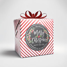 God jul - nyår Blommigt Red Berry Adress Runt Klistermärke