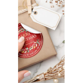 God jul - nyår Blommigt Red Berry Adress Runt Klistermärke