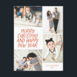 God jul, nyår Red 4 Fotokollage Helg Vykort<br><div class="desc">Den här snyggten och det fantastiska vykortet med flera helgdag har en handskriven stil med en fotokollage som visar 4 av dina foton. På baksidan lägger du till returadressen och ett förtryckt meddelande om anpassningsbar för enkel och snabb helgdag-kortutskick. Lägg bara till foton och text med några knappar och klick...</div>