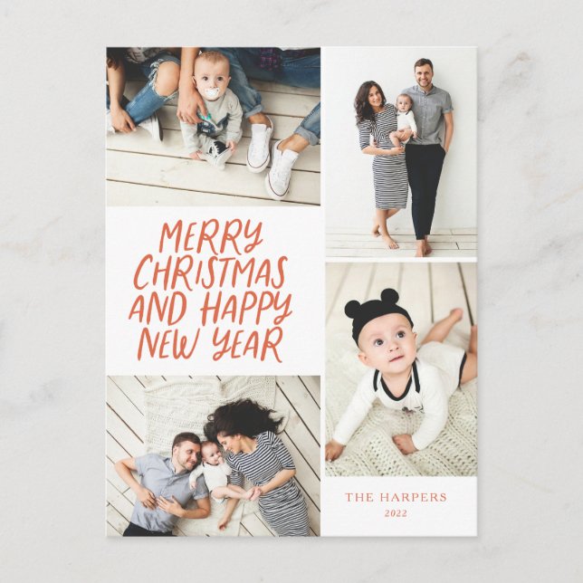 God jul, nyår Red 4 Fotokollage Helg Vykort (Framsida)