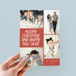 God jul, nyår Red 4 Fotokollage Julkort<br><div class="desc">Den här snyggten och det fantastiska multifotokortet har en handskriven formaterad helgdag med en fotokollage som visar 4 av dina foton. Baksidan har en flytande punkt mönster i matchande färg. Lägg bara till foton och text med några knappar och klick så är du klar. Om du vill anpassa ytterligare klickar...</div>