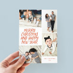 God jul, nyår Red 4 Fotokollage Julkort<br><div class="desc">Den här snyggten och det fantastiska multifotokortet har en handskriven formaterad helgdag med en fotokollage som visar 4 av dina foton. Baksidan har en flytande punkt mönster i matchande färg. Lägg bara till foton och text med några knappar och klick så är du klar. Om du vill anpassa ytterligare klickar...</div>