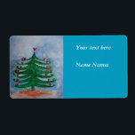 God jul nyårsetikett för Helgdag Fraktsedel<br><div class="desc">God jul nyårsetikett Helgdag Watercolor gräs helgdag träd med hjärtan och snö vinterhumör.</div>