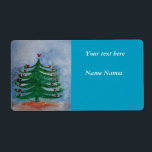 God jul nyårsetikett för Helgdag Fraktsedel<br><div class="desc">God jul nyårsetikett Helgdag Watercolor gräs helgdag träd med hjärtan och snö vinterhumör.</div>