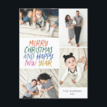 God jul nyårsfärgad 4 fotokollage helg vykort<br><div class="desc">Den här snyggten och det fantastiska vykortet med flera helgdag har en handskriven stil med en fotokollage som visar 4 av dina foton. På baksidan lägger du till returadressen och ett förtryckt meddelande om anpassningsbar för enkel och snabb helgdag-kortutskick. Lägg bara till foton och text med några knappar och klick...</div>