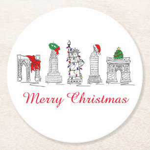 God jul NYC Byggnad Landmarks Helgdag Underlägg Papper Rund