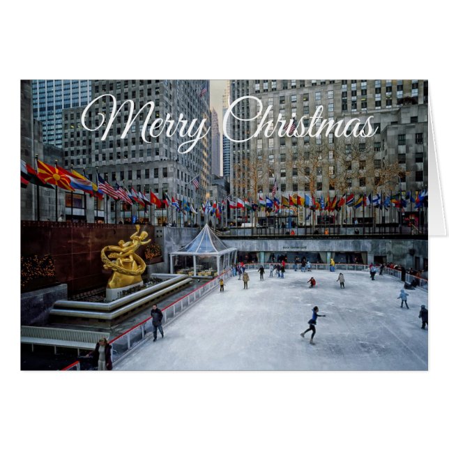 God jul NYC Rockefeller Skater Card Hälsningskort (Framsidan Horizontal)