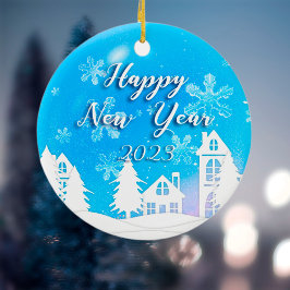 God jul - nytt år 2023 Blå Vita huset Snö Julgransprydnad Keramik