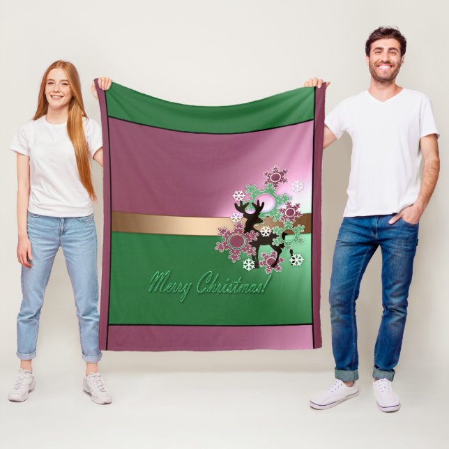 God Jul! , nytt år , jul-hjorten, snö Fleecefilt (På plats)