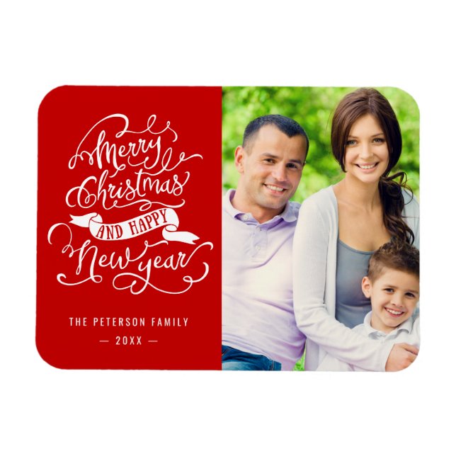 God jul - nytt årskalligrafiktsfoto magnet (Horisontell)