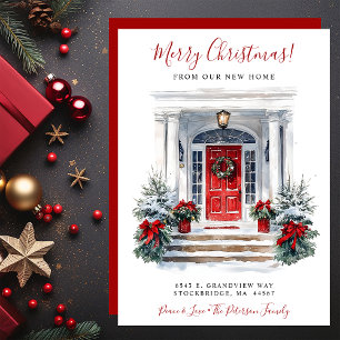 God Jul Nytt Hem Röd Dörr Flytt Meddelande