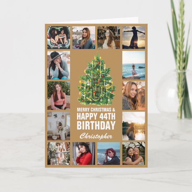 God jul och 44:e Grattis på födelsedagen Guld Kort (Framsida)