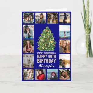 God jul och 60:e Grattis på födelsedagen-marinblåt Kort