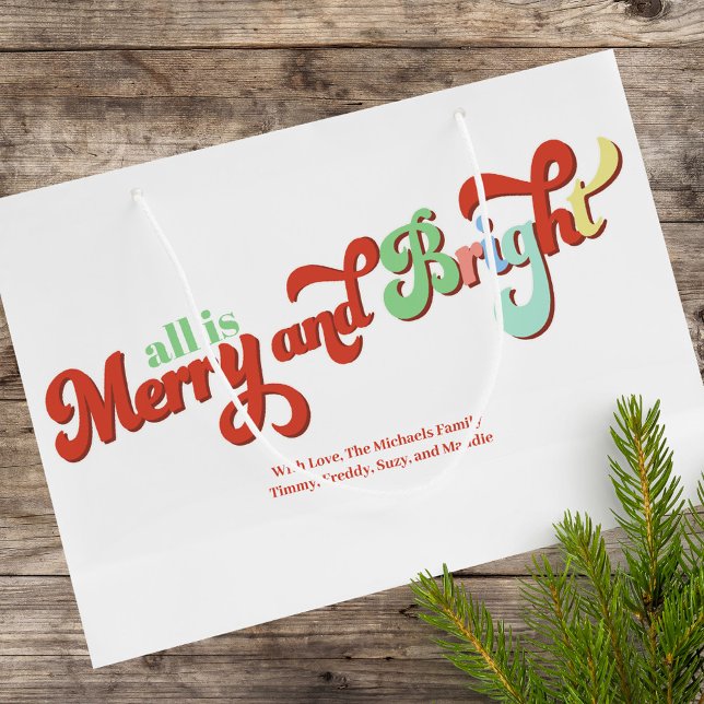 God jul och Anpassningsbar för ljus (Christmas Merry and Bright custom large gift bag)