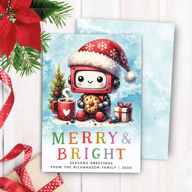 God jul och Bright Cute Robot-jul Julkort (Skapare uppladdad)