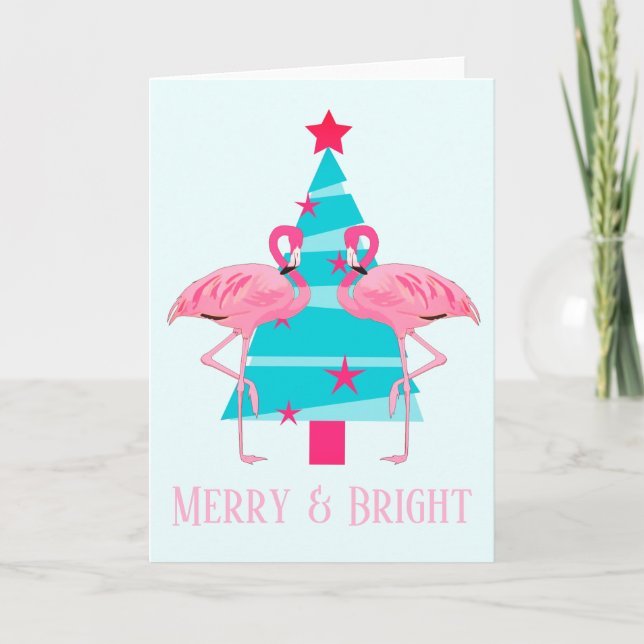 God jul och Bright Flamingos Beach Theme jul Helgkort (Framsida)
