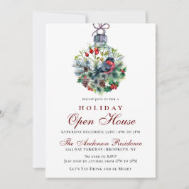 God jul och Foliage & Red Bird Helgdag Open House Inbjudningar