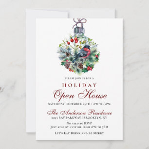 God jul och Foliage & Red Bird Helgdag Open House Inbjudningar