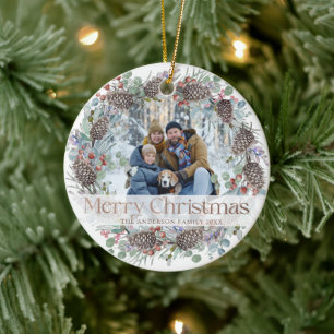 God jul och foto av feberkrage julgransprydnad keramik