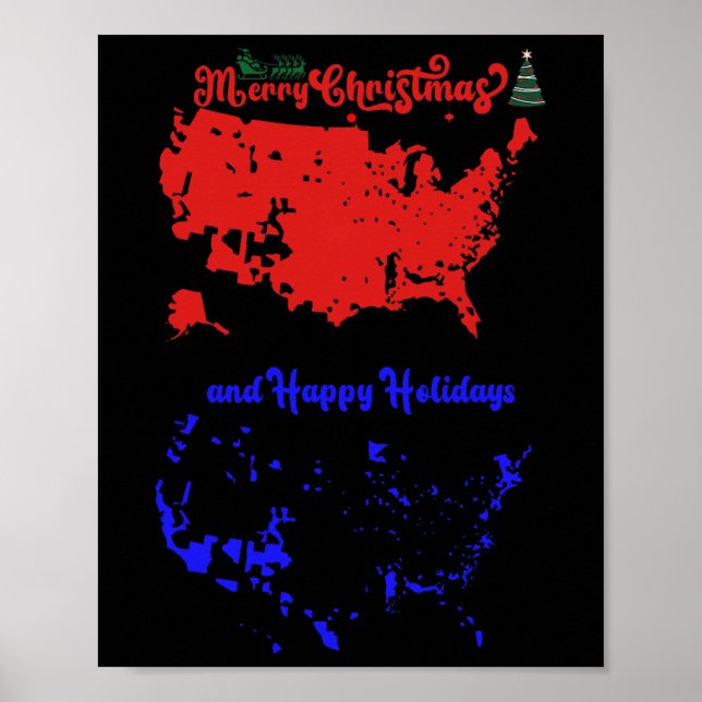 God jul och Glad helg, USA:s Karta Poster (Framsidan)
