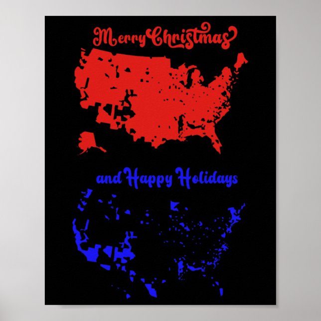 God jul och Glad helg, USA:s Karta Poster (Framsidan)