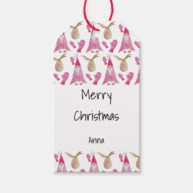 God jul och goda renar med handskar presentetikett (Framsidan)