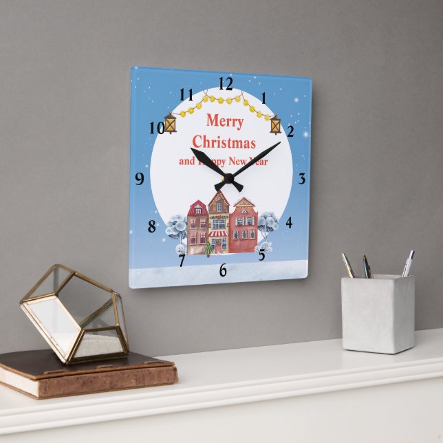 God jul och gott nytt år 10,75"  fyrkantig klocka (Kontor)