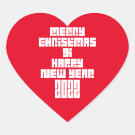 God jul och Gott nytt år 2022 Hjärtformat Klistermärke