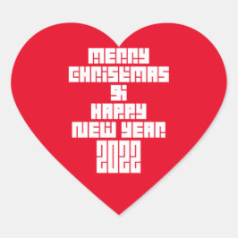 God jul och Gott nytt år 2022 Hjärtformat Klistermärke