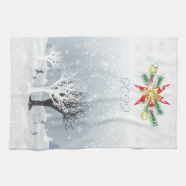 God jul och Gott nytt år! 2024 JULAFTON Snö K Kökshandduk