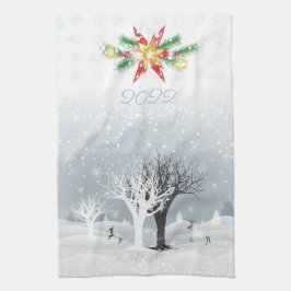 God jul och Gott nytt år! 2024 JULAFTON Snö K Kökshandduk