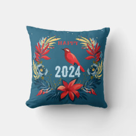 God jul och Gott nytt år! 2024 Röda fåglar Kudde