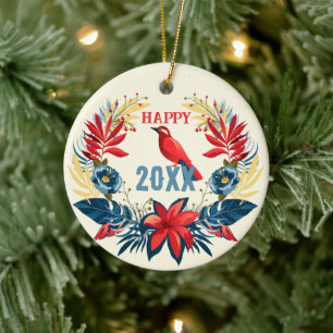 God Jul och Gott Nytt År! 2025 Röd Fågel Julgransprydnad Keramik