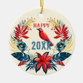 God jul och gott nytt år! 2025 Röd fågel Julgransprydnad Keramik