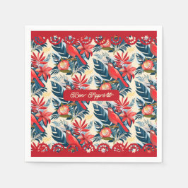 God jul och Gott nytt år! 2025: Röda fåglar Pappersservett