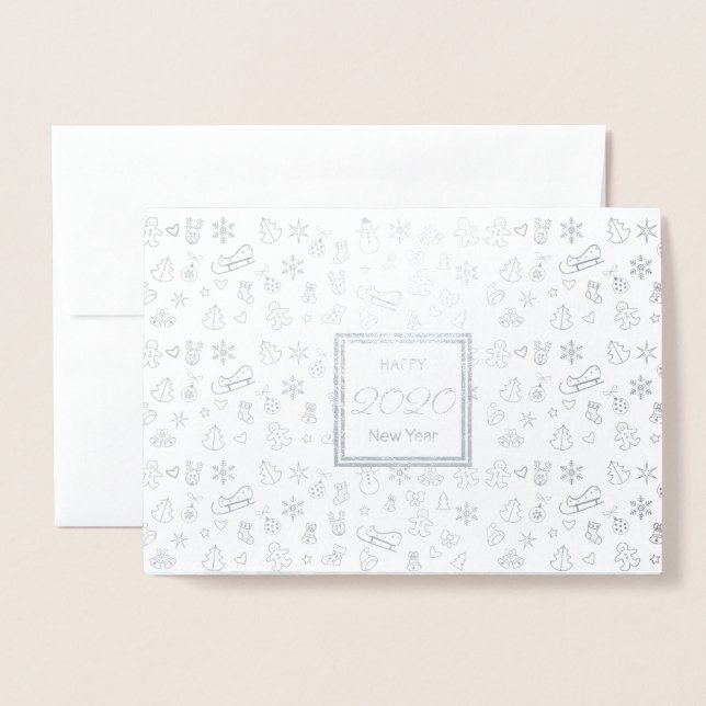 God jul och Gott nytt år! 20XX JULAFTON Snö Folierat Kort (Framsida med kuvert)