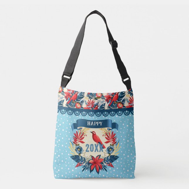 God Jul och Gott Nytt År! 20XX Röd Fågel Axelväska (Framsida)