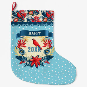 God Jul och Gott Nytt År! 20XX Röd Fågel Stor Julstrumpa