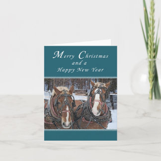 God jul och gott nytt år, formulerar hästar helgkort