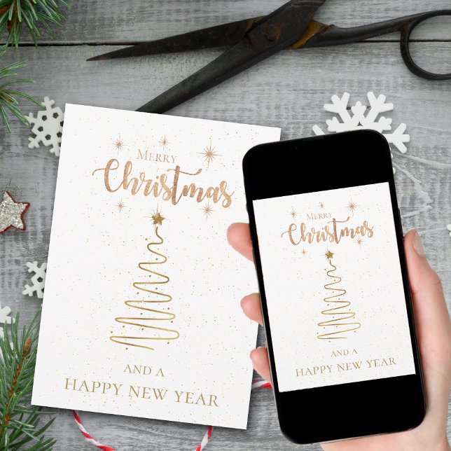 God jul och Gott nytt år Guld Glitter Julkort (Merry Christmas And Happy New Year Gold Glitter Holiday Card)