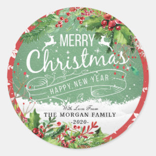 God jul och Gott nytt år Holiday Greetings Runt Klistermärke