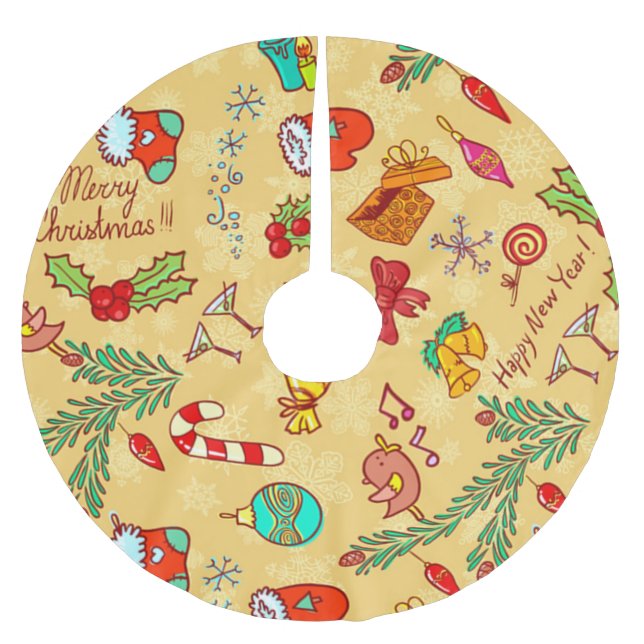 God jul och Gott nytt år Julgransmatta Borstad Polyester (Framsidan)