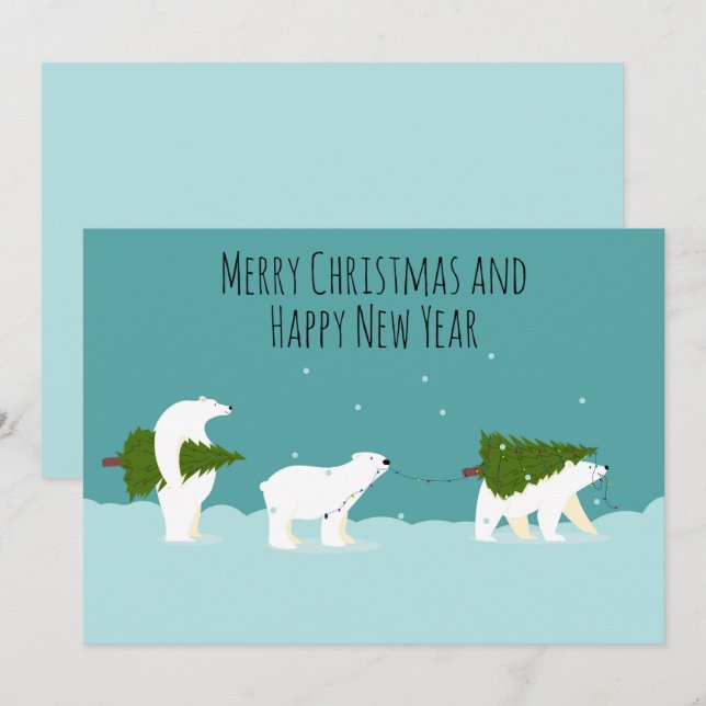God jul och Gott nytt år Polar Bears Julkort (Fram/baksida)