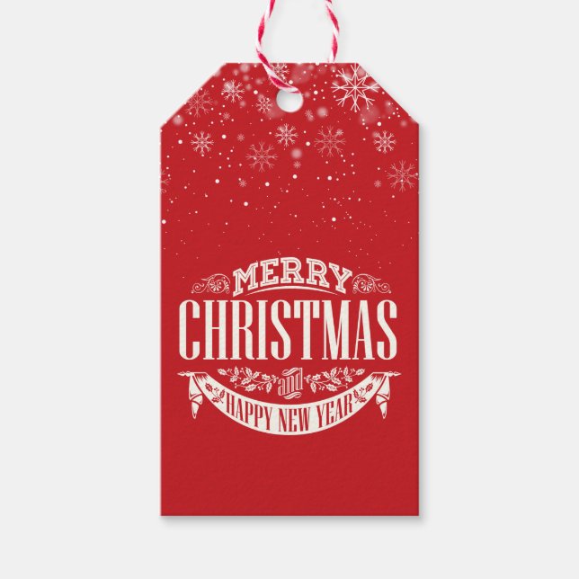 God jul och Gott nytt år Snöflingor Presentetikett (Framsidan)