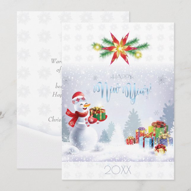 God jul och Gott nytt år! Snögubbe 20XX (Fram/baksida)