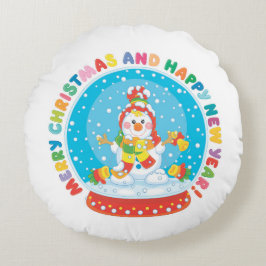 God jul och Gott nytt år Snögubbe Rund Kudde