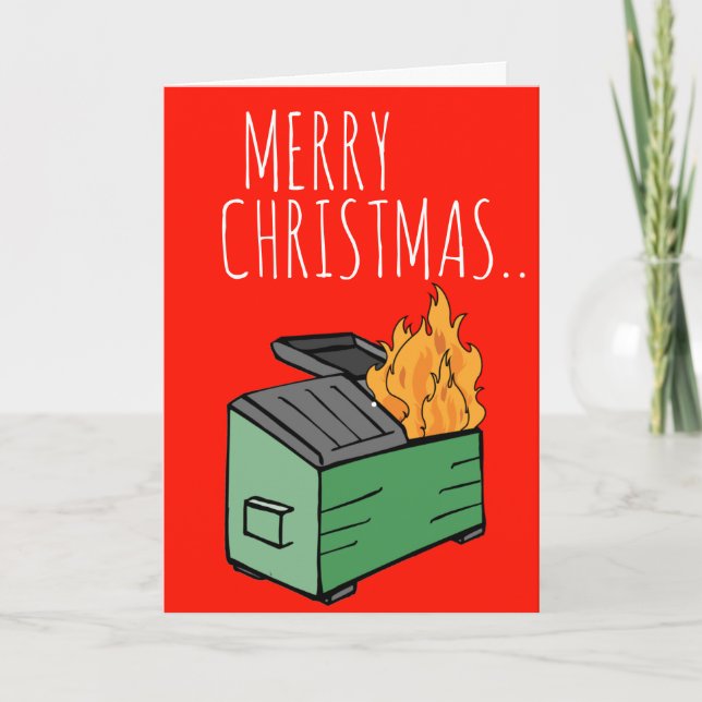 God Jul och Gott Nytt År Soptunna Eldsvåda Kort (Framsida)