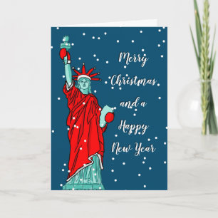 god jul och Gott nytt år statue Liberty Helgkort