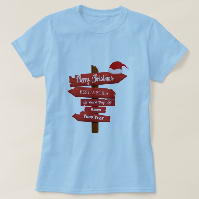 God Jul och Gott Nytt År Trä pilar T Shirt (Design framsida)