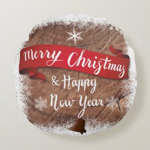 God jul och Gott nytt år Wood Struktur Rund Kudde